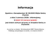 Informacja o dniu wolnym - 12 czerwca 2020r.