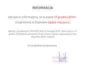 Urząd Gminy nieczynny w dniu 27 grudnia 2019r.