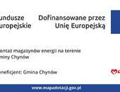 Tablica informacyjna dotycząca projektu Montaż magazynów energii na terenie Gminy Chynów