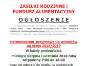 Ogłoszenie w sprawie przyjmowania wniosków - zasiłki rodzinne i fundusz alimentacyjny