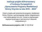Gmina Chynów realizuje projekt dofinansowany z Funduszy Europejskich „Opracowanie Programu Rewitalizacji Gminy Chynów na lata 2016 – 2024”