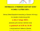 Informacja o przerwie w dostawie wody w dniu 2 lutego 2021r.