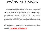 Zamknięcie drogi w Barcicach Drwalewskich w dniach 21-22 maja