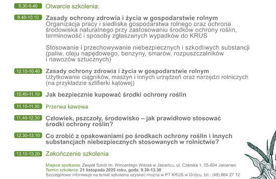Bezpłatne szkolenie dla rolników i uczniów szkół rolniczych