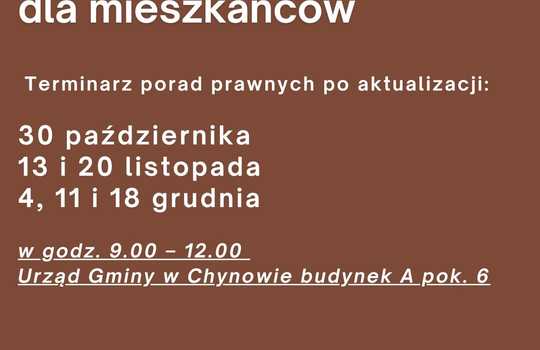 Informacja o zmianie terminu porad prawnych dla mieszkańców