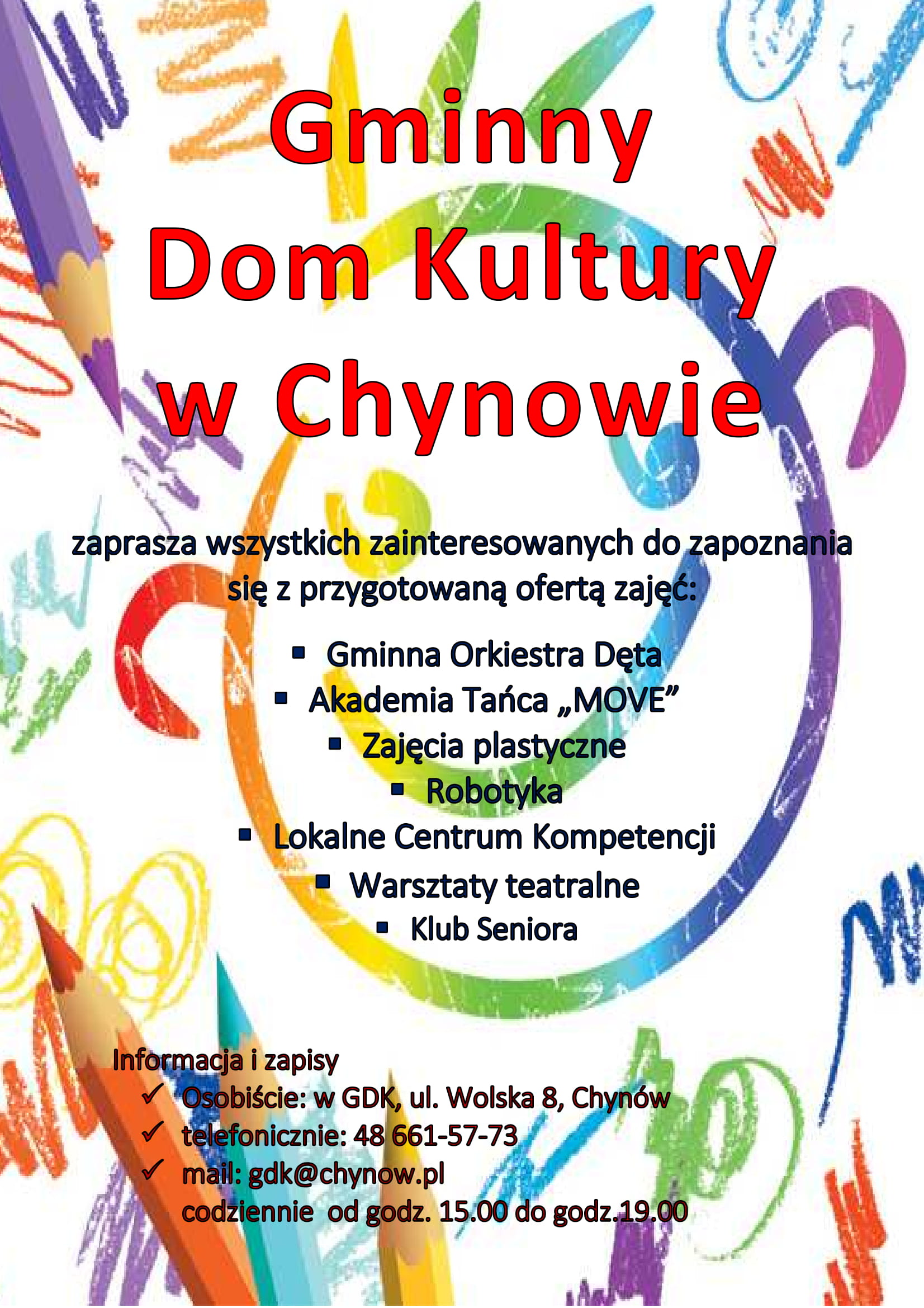 Gminny Dom Kultury W Chynowie Oferta zajęć Gminnego Domu Kultury w Chynowie